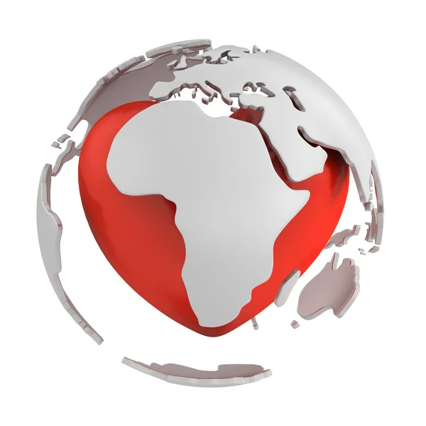 Глобус з серцем, частина Африки — стокове фото