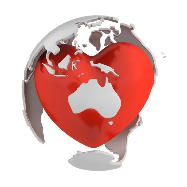 Globe with heart, Australia part — Stock Photo, Image