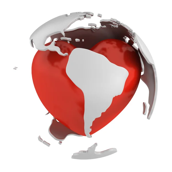 Globo con corazón, América del Sur parte — Foto de Stock