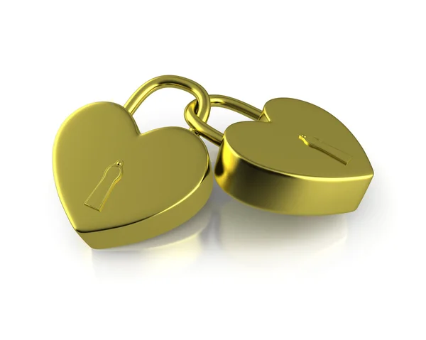 Δύο συνδεδεμένα χρυσή κλειδαριές σχηματίζεται ως καρδιές — Φωτογραφία Αρχείου
