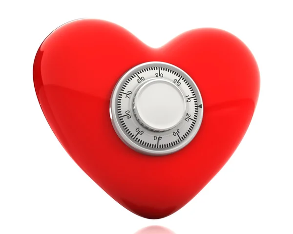 Rött hjärta med numeriska säkra lås — Stockfoto