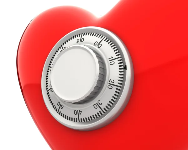 Sayısal güvenli kilit closeup ile kırmızı kalp — Stok fotoğraf