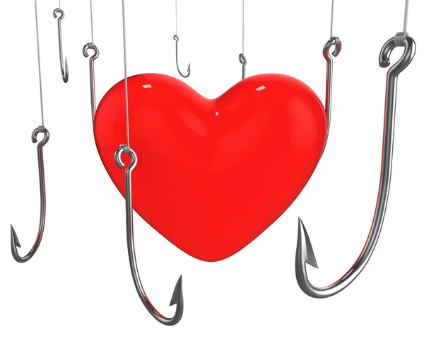 Many hooks trying to catch red heart — Stock Photo, Image