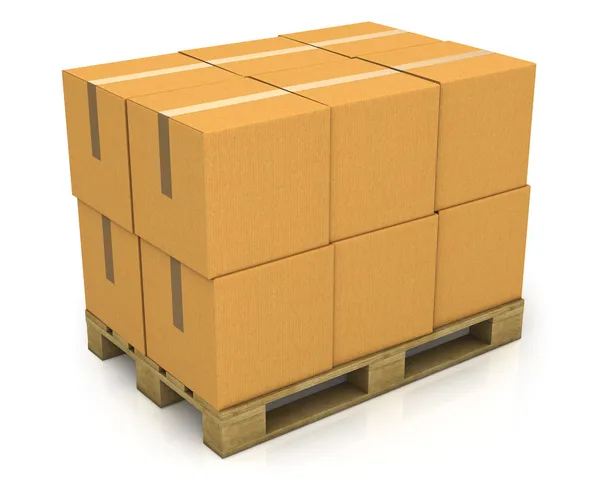 Stapel van kartonnen dozen op een pallet — Stockfoto