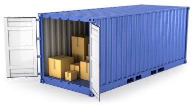 Blue opened container with carton boxes inside clipart