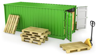 Red opened container and many of carton boxes on a pallet clipart