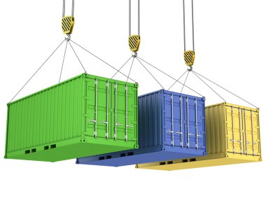 Three freight containers are being hoisted clipart