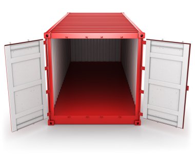 Opened red freight container isolated, front view clipart