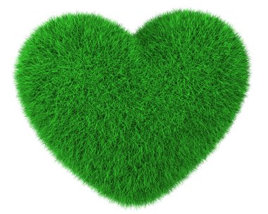 Heart made of green grass isolated clipart