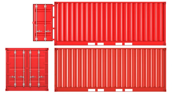 Geöffneter und geschlossener Container Front- und Seitenansicht — Stockfoto