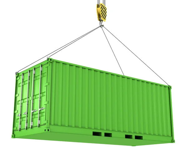 绿色货运集装箱悬挂 — 图库照片