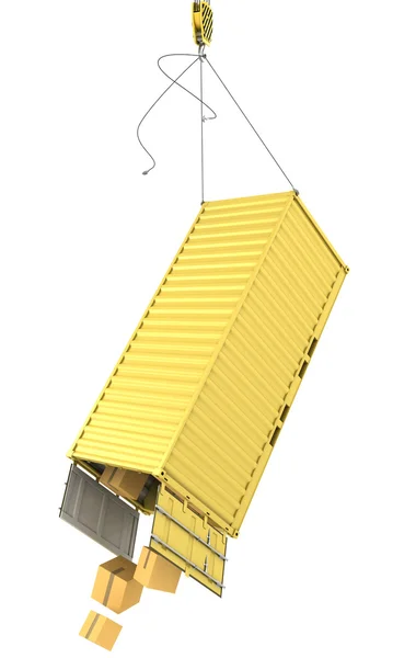 Yanlışlıkla kanca ayırma sonra düşen sarı konteyner — Stok fotoğraf
