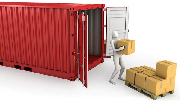 Worker unloads container — Stock Photo, Image