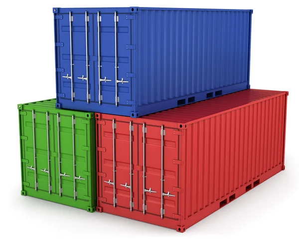 Три грузовых контейнера — стоковое фото