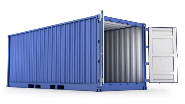 Blauwe vrachtcontainer geopend Stockfoto
