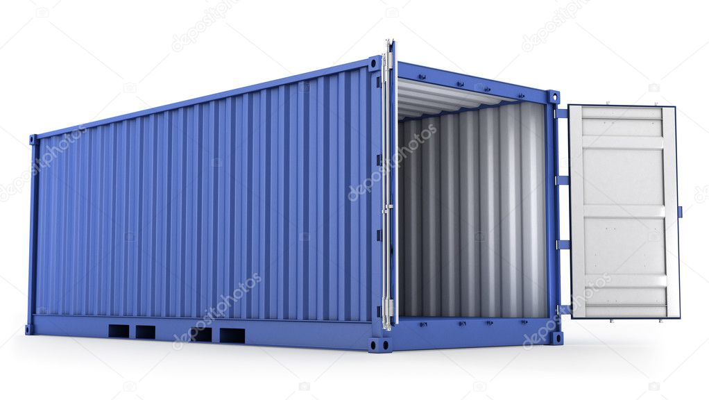 Opened blue freight container