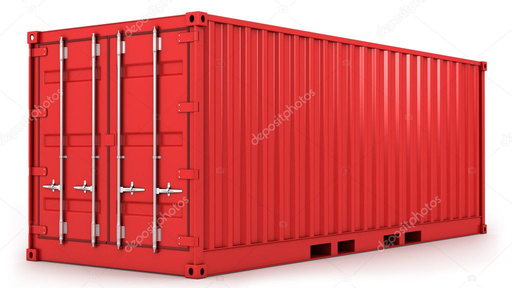 Red freight container isolated