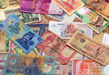 Banknotes from all over the asia clipart