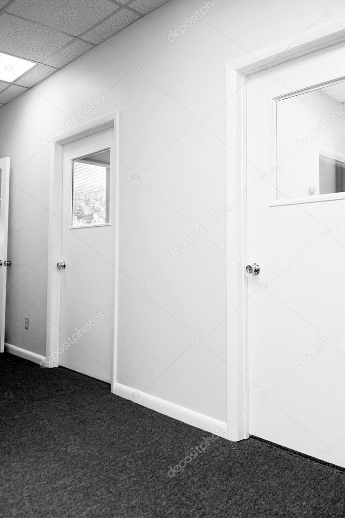 Hallway with closed doors