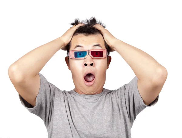 3D-glasögon och chockad man — Stockfoto