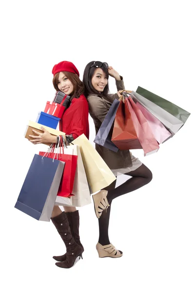 Happy shopping beautiful girls — Stock Photo, Image