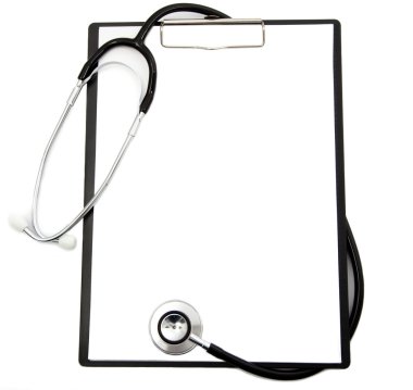 Stethoscope and blank clipboard