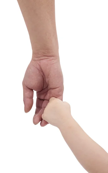 女儿握着孤立的白色背景上的父亲的手 — 图库照片