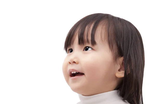 Asiatico Bambina Cercando Sorridente Isolato Sfondo Bianco — Foto Stock