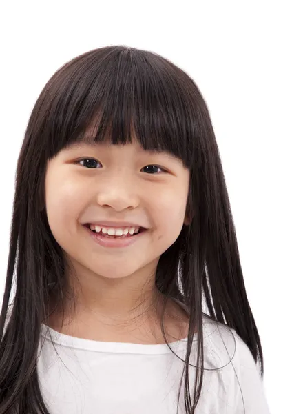 アジアの少女白い背景の上のクローズ アップの肖像画 — ストック写真