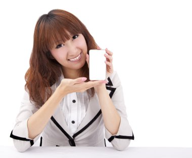 Beautiful woman holding a cell phone clipart