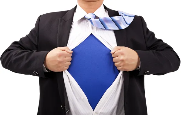 Бизнесмен с мужеством и концепцией супермена — стоковое фото