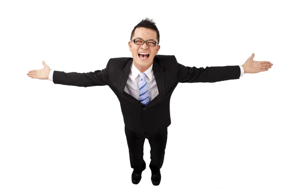 Feliz asiático hombre de negocios y brazos abiertos.Aislado con fondo blanco . —  Fotos de Stock
