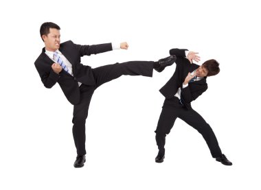 Asian Businessman are fighting by kung fu clipart