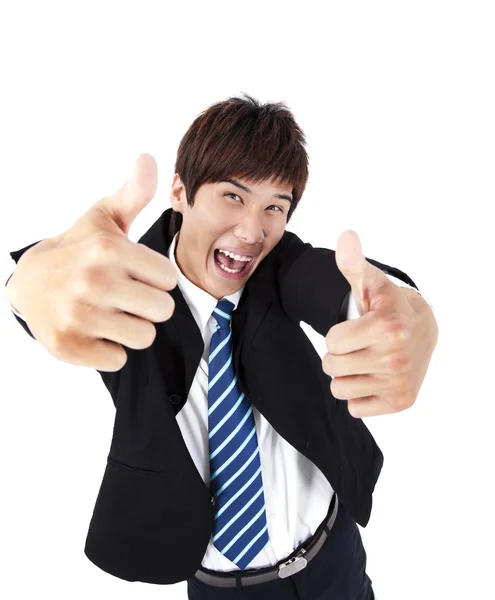 Éxito asiático joven hombre de negocios con el pulgar hacia arriba —  Fotos de Stock