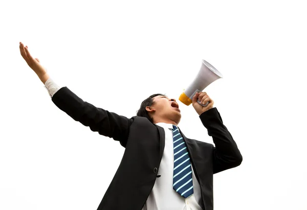 Businessman Holding Megaphone Make Loud Noise Stock Photo Tomwang 