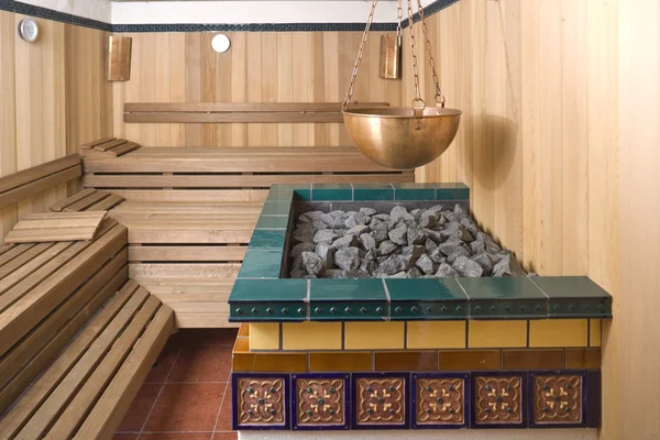 Interno di una sauna di legno — Foto Stock