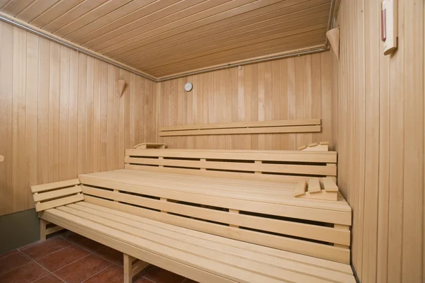 Interiér dřevěné sauny Stock Obrázky