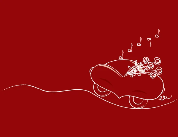 Coeur de voiture avec le bouquet de roses — Image vectorielle