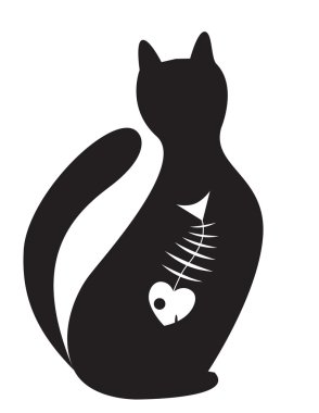 Silhouette of cat with the skeleton of fish inwardly clipart