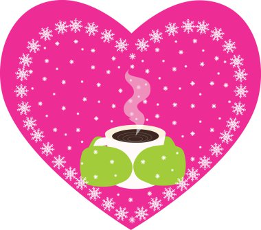 Coffee/tea and pair of warm mittens cold in winter clipart