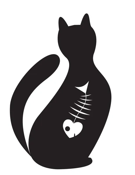 Silhouette Einer Katze Mit Dem Skelett Eines Fisches Nach Innen — Stockvektor