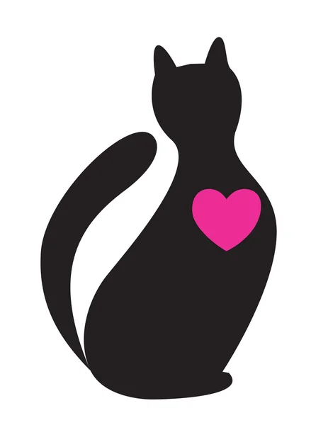 Σιλουέτα Της Γάτας Μια Κατακόκκινη Καρδιά — Διανυσματικό Αρχείο