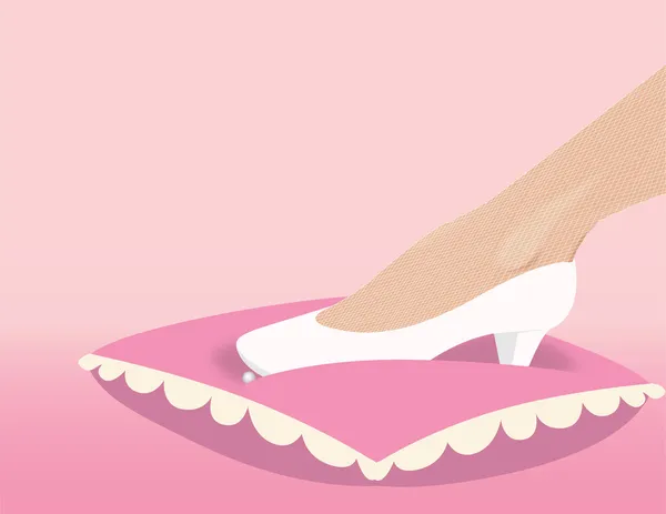 枕の上に雪の白い派手な靴を着た婚約者の足 — ストックベクタ