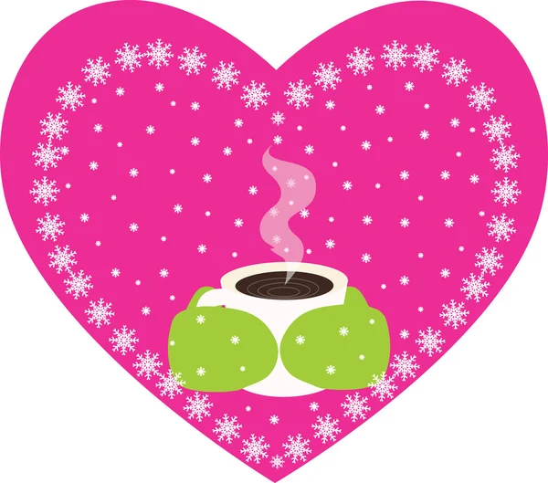 Coffee Tea Pair Warm Mittens Cold Winter — стоковый вектор