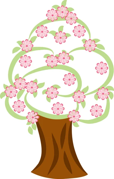 Ett Stort Träd Våren Unga Blad Och Blommor — Stock vektor