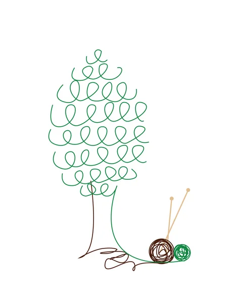 Дерево Вязано Шерстяных Нитей Спиц — стоковый вектор