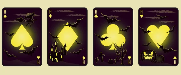 Conjunto de tarjetas de poker de Halloween, vector — Archivo Imágenes Vectoriales