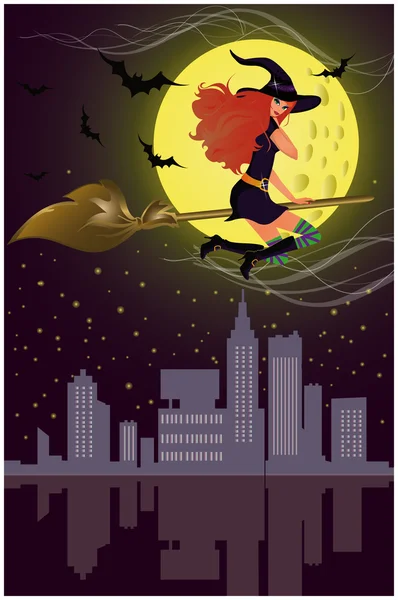 Uçan cadı. Mutlu Cadılar Bayramı kartı. vektör — Stok Vektör