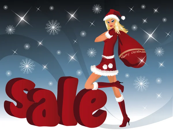 Försäljning av julkort med santa-girl. — Stock vektor
