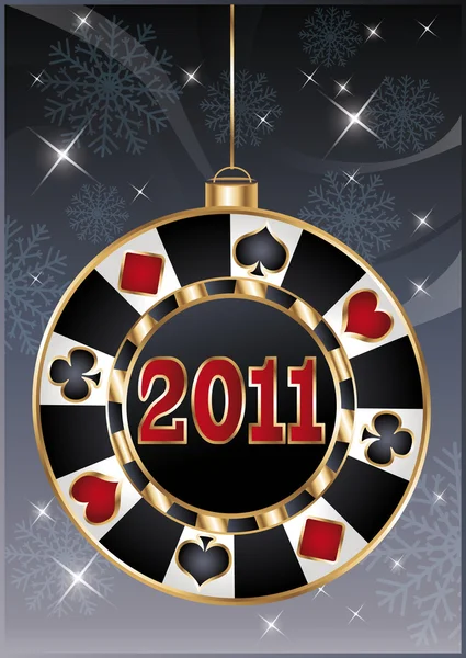 Tarjeta de casino de Navidad, ficha de póquer 2011 año nuevo. vector — Vector de stock